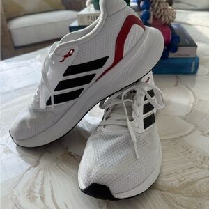 Adidas White and Black Running Shoes with Red Accents